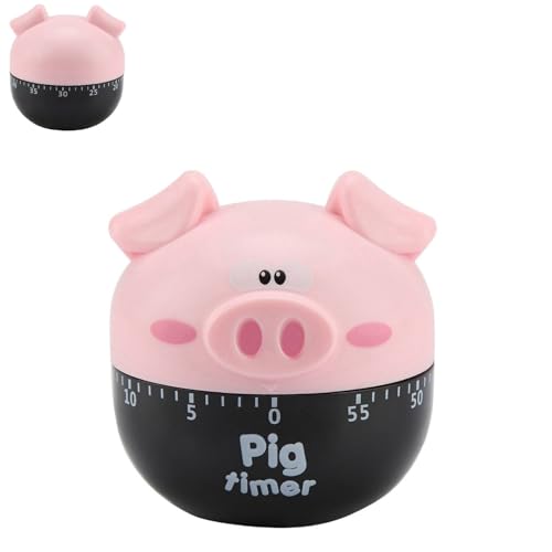 Cute Kitchen Timer, Piggy Timer 55 Minutes Pig Shape Cooking Timer Manual Kitchen Timer Funny Mechanical Kitchen Timer for Cooking (Pink)