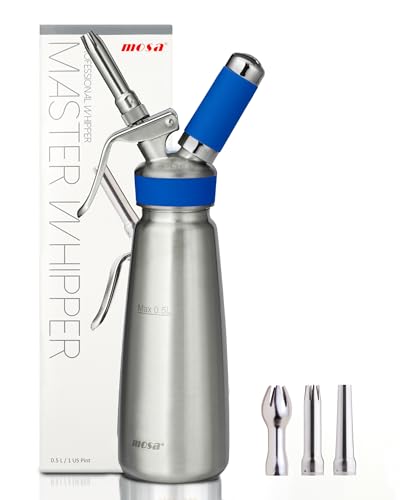 MOSA Professional 1 Pint (500mL) Blue Stainless Steel Whipped Cream Dispenser 3-in-1 Cream Whipper Nitro Cold Brew Maker & Soda Siphon Fits 8g N2O 2g N2 & 8g CO2 Chargers NSF Certified