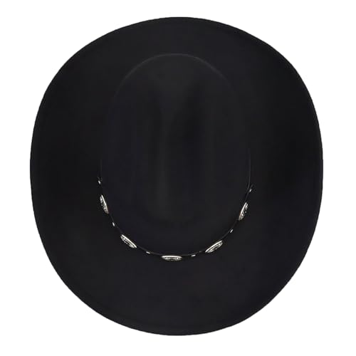 Image of Western Cowboy Hat for Men Women Wide Brim Felt Cowboy Cowgirl Hat with Buckle Belt Classic Fedora Hat