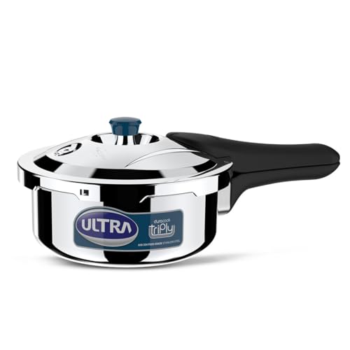 Image of ULTRA Duracook Triply 1.5 L Pressure Cooker | AISI 304 Food Grade Stainless Steel Cooker, Froth Collector, Solid Bakelite Handles, Induction Compatible, Broad Base, 5 Years Warranty