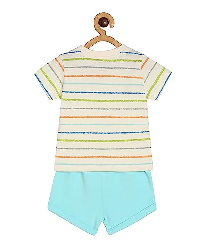 Image of miniklub Baby Round Neck Short Sleeve Knitted Cotton Clothing Set, Pack of 2 (Medieval Blue Color)