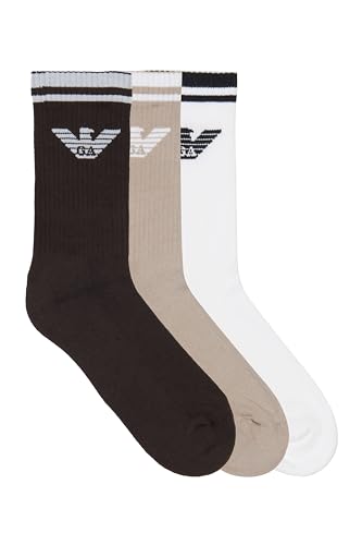 Emporio Armani Intimates Men's 3 Pack Eagle Crew Socks, Chocolate/Fungi/White, One Size