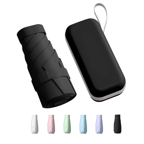 Mini Umbrella for Travel Small Umbrella for Purse with Case for Sun and Rain Sun Umbrella with UPF 50+ UV Protection Lightweight & Compact Umbrella for Women Men Kids (Black)