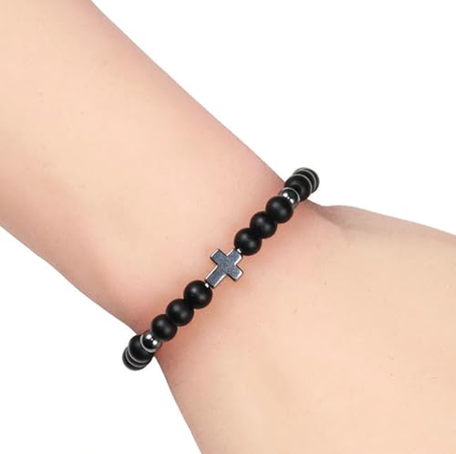 Bracelet d'amitié hommes perles blanches cristal extensible 17cm