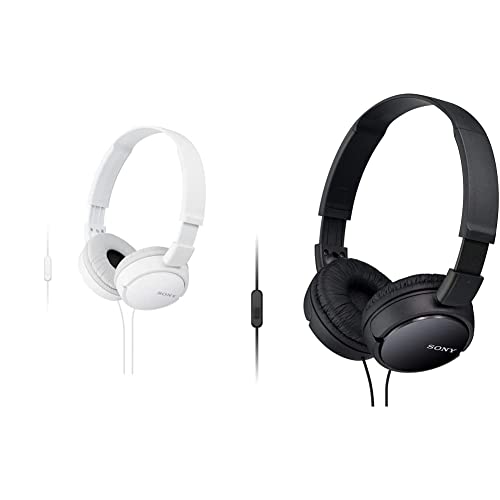 Sony MDR-ZX110AP Faltbarer Bügelkopfhörer mit Headsetfunktion, weiß, 25 & MDR-ZX110AP Faltbarer Bügelkopfhörer mit Headsetfunktion, schwarz, 25