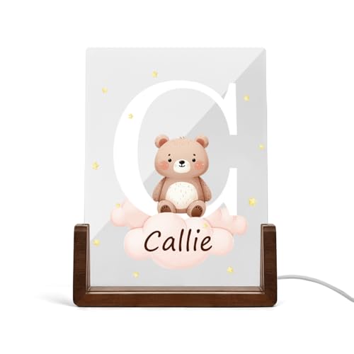 Custom Acrylic Night Light, Personalized Cute Forest Animals LED Light with Wooden Base Kids Room Decor Birthday Gift for Kids