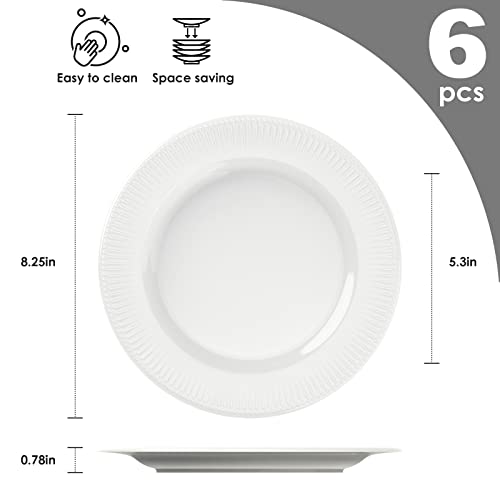 Meky Ceramic Salad Plates Set, Porcelain 8.25 Inch Embossed Dessert Plate Set Of 6, Round Dinnerware Sets, Microwave, Oven, And Dishwasher Safe #TOP2