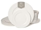 Square House New Bone China - Juego de vajilla de 12 piezas, colección Santorini (flor), color blanco, uso diario, vajilla en relieve para 4 personas