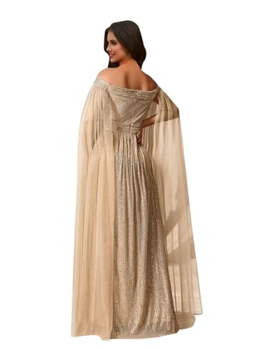 Sequin Formal Dresses for Women Off Shoulder Prom Dresses for Womens Ball Gown Evening Dresses with Cape2