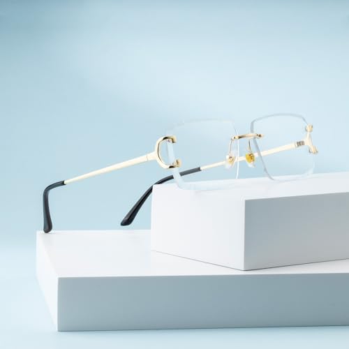 Image of Retro Rimless Rectangle Sunglasses for Men Women Luxury Frameless Square Trendy Shade Diamond Cutting Eyewear