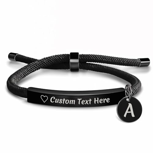 Custom Bracelets with Names, Personalized Bracelets for Women, Custom Engraved Bracelet for Men Customized Adjustable Handmade Bracelets Personalized Valentines Day Gifts for Her Couple