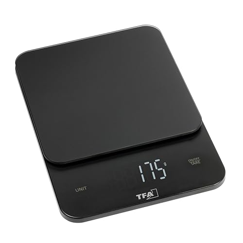 TFA Dostmann Balance de cuisine numérique Brownie, 50.2008, résolution 1g, à 5kg, surface en verre, fonction tare, touches tactiles, ècran LED éclaire,...