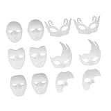 Abaodam Lot De 12 Masques D'Halloween Peints À La Main Blancs En Pâte À Papier En Dente...