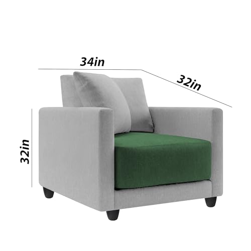 Image of Casaliving Dominic 1 Seater Sofa Set for Living Room (Green Grey Fabric) Premium Fabric Sofa
