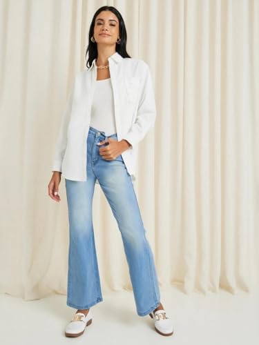 Image of Styli Women Oversized Shirt with Schiffli Front Pocket | Stylish Casual Shirt for Office, Party Outfits