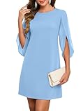 oten Women's Summer Chiffon Short Dress Flutter Sleeve Elegant Formal Gown Prom Club Evening Party Dresses Light Blue Medium