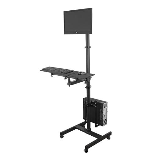Image of Isomars Computer Standing Desktop Workstation with Monitor Mount Adjustable Height with Keyboard & Mouse Tray Space for CPU Holder, Sit Stand Table Comes with Wheels for Easy to Move.
