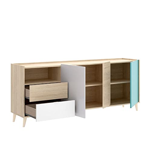 Mobelcenter-Mueble-Aparador-3-Puertas-2-Cajones-1-Hueco-Buffet-Moderno-Armario-Auxiliar-Comedor-Color-Blanco-Natural-Esmeralda-y-Gris-Medidas-Ancho-180-cm-x-Fondo-43-cm-x-Alto-75-cm-1341