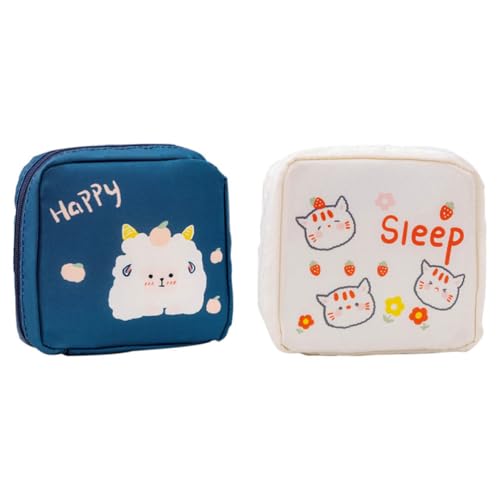 WESIEVYA 2piezas Bolsa Neceser Grande Capacidad para Compresas Oxford Resistente Diseño Cartoon Cierre Cremallera Seguro para Viaje y Uso Femenino