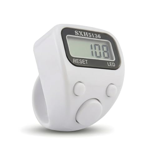 Image of Digital Hand Tally Counter with Finger Ring,5-Digit LED Display,Reset Button (Model No.506) (White)