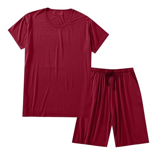 Cambkatl Men's Modal Pajamas Set Loose Crew Neck Sleepwear Comfy Drawstring Shorts Short Sleeve Summer 2 Piece Loungewear2