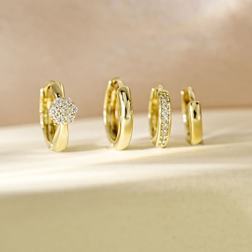 Image of 4Pairs Statement Gold Hoop Earrings for Women Trendy,Surgical Steel Gold Plated Hoop Hypoallergenic Earrings Set,Titanium Hoops Earring Stacks,CZ Cartilage Huggie Hoops Earring Gifts for Girlfriend