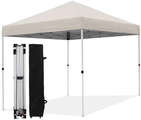 Canopy Tent 10X10 FT,Heavy Duty Sun Instant Shelter w/Adjustable Straight Leg Heights,Portable Pop Up Gazebo,Outdoor Patio Tents for Commercial,Camping,Garden,Beige