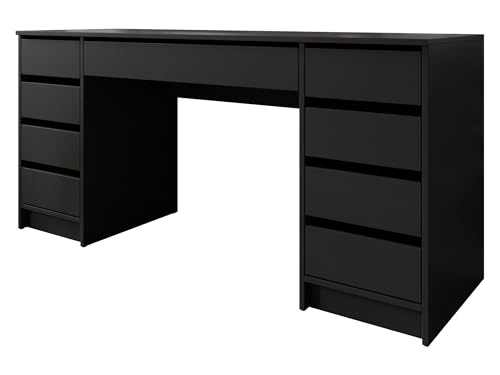 Mirjan24 Schreibtisch Ada Bis, 9 Schubladen Schülerschreibtisch Computertisch B:H:T 154x76x55cm, Kinderschreibtisch Arbeitstisch PC-Tisch Jugendzimmer Kinderzimmer (Schwarz)