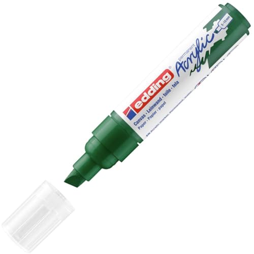 edding 5000 Marcatore Acrilico Largo, Verde, 1 Marcatore a Vernice Acrilica, Punta Scalpello 5-10Mm, Pennnarello Acrilico per Disegno Su Tela, Carta, Legno, Marcatore Acrilico per Sassi/Ciotoli