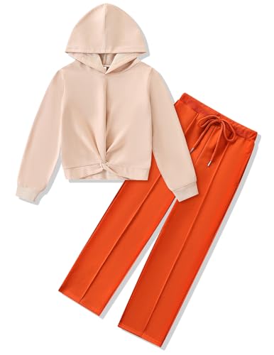 Image of Girls Clothing Set 2PC Outfits Crop Hoodie & Wide Leg Pants Fall Fashion Sweatshirt Set