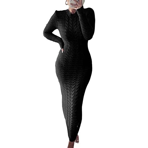Image of chouyatou Women's Sexy Crewneck Long Sleeve Cable Knit Bodycon Maxi Pullover Sweater Dress