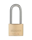 SEDORTI Outdoor Weatherproof Padlock with Stainless Steel Shackle and Solid Brass Body, Marine Grade Rustproof Long Lock for Sheds, Storage Unit School Gym Locker, Fence, Toolbox, Hasp Storage