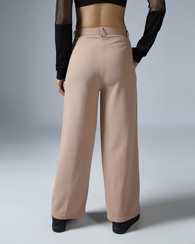 Image of Leriya Fashion Women High Waist Polycotton Formal Trousers | Summer Breathable Wide Leg Pants with Pockets |Casual, Office & Travel Outfits
