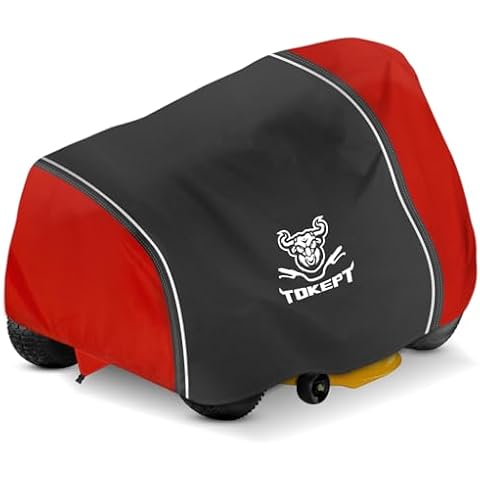 Tokept Lawn Mower Cover, Heavy Duty Waterproof Tractor Cover with Wind Triangle Straps Fits Decks up to 54", Universal Garden Tractor 72"L x 54"W x 46"H (Black&Red) Cover