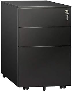 DEVAISE 3 Drawer Mobile File Cabinet, Lockable Metal Filing Cabinet for Legal/Letter/A4 Size