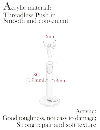 18G Flat Back Clear Earrings for Sports Nose Studs Silicone Plastic Tragus Conch Cartilage Earrings Retainers Monroe Medusa Lip Rings Stud Labret Piercing Jewelry for Work Surgery 6Mm -8Mm2