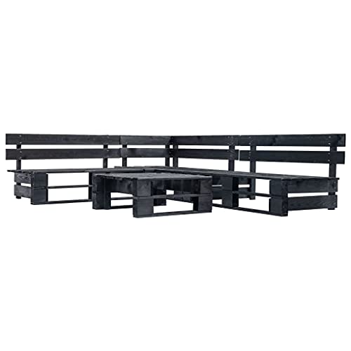 vidaXL Ensemble de Canapés de Jardin Palette 2 pcs Noir Banc Extérieur Bois