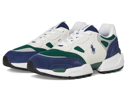 Polo Ralph Lauren, Men, Jogger Suede & Mesh Sneaker, Navy/Bianco/Green, 7, Medium