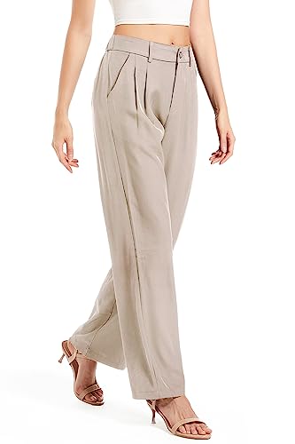 Women's Casual Straight Trousers High Waisted Button Work Office Dress Pants with Pockets3