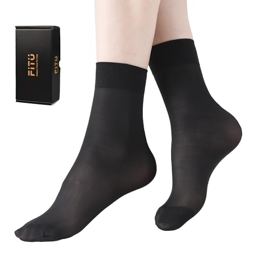 FITU - FITU Women's Sheer Nylon Ankle Tights Hosiery Socks (Black) One Size Black