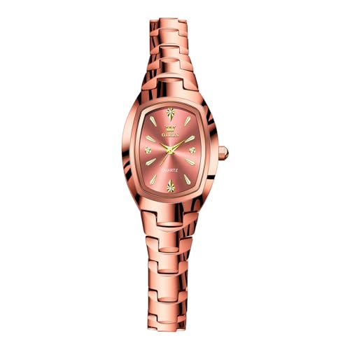 OLEVS Fashion Tungsten Steel Watches for Women, Luxury Rose Gold Dress Watch with Small Rectangle Dial, Waterproof Ldiamond Female Wrist Watch, Elegant Jewelry Bracelet Watch for Daily Wear