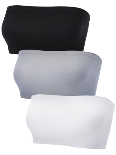 Image of HESTYA 3 Pack Women's Strapless Bandeau Bra Seamless Bralette Soft Stretchy Non-Padded Wireless Tube Top Bras