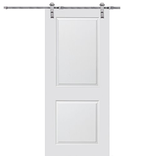 National Door Company Zz364376 Solid Core, Molded 2-Panel, Primed, 36"X80", Barn Door Unit With Stainless Steel Hardware, Non Handed, Mdf; Steel, 80" Height #TOP27