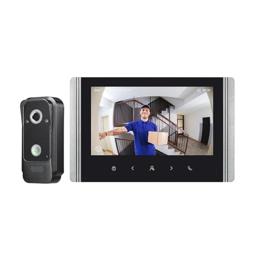ReaIOKbii Sistema de videoportero con Cable con Pantalla a Color IPS de 7 Pulgadas, Timbre con Video HD 1080P y cámara de 2 megapíxeles Que admite desbloqueo, intercomunicador bidireccional