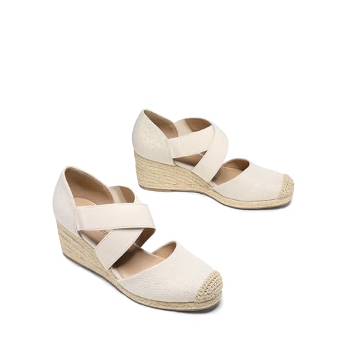 Image of DREAM PAIRS Womens Close Toe Espadrilles Platform Slip on Elastic Criss Cross Straps Dressy Wedges Sandals