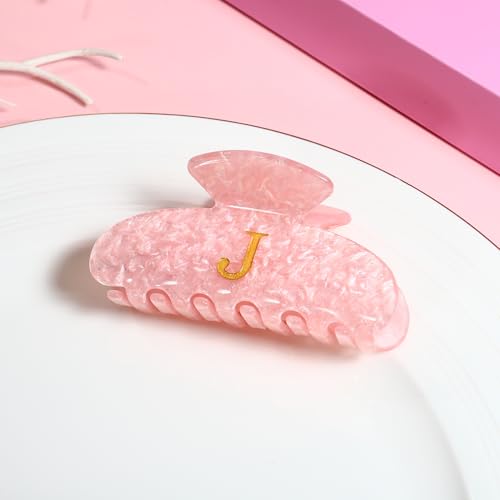 Image of LILIE&WHITE Acrylic Letter Hair Clips For Women Stylish J Monogram Hair Claw Alphabet Hair Clip Fashion Glitter Claw Clips Elegant And Durable Hair Accessory Large Hair Clips Pink J