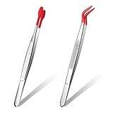 2 Piece Tweezers with Rubber Tips Set, Straight Tip PVC-Coated Precision Tweezers, Rubber Flat Tip Long Bent Tweezers, for Stamps Coins Jewelry Crafts Industrial Electronic Lab