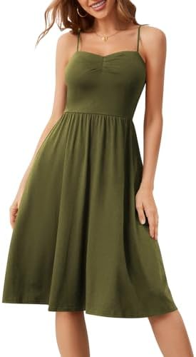 Sureple Sundress for Women Dresses Summer Dress Juniors Casual Cotton Sundresses for Women 2025 Spaghetti Strap Dresses for Beach(SP308-Army Green-S)