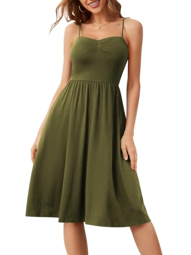Image of YATHON Summer Casual Dress for Women 2025 Vacation Beach Dresses Adjustable Spaghetti Strap Sundress with Pockets
