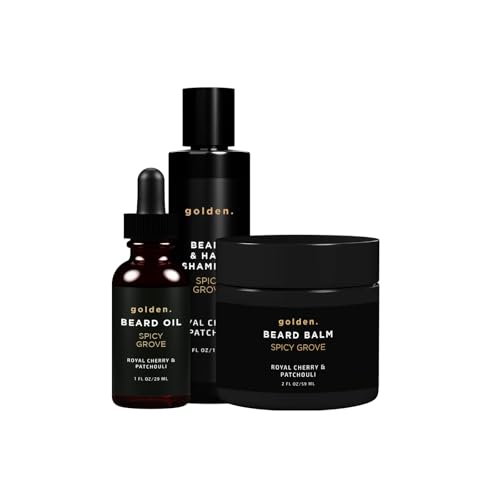 Image of Golden Grooming Beard Bundle (Regular Starter Kit) 4oz Shampoo, 2oz Balm, 1oz Oil - Spicy Grove